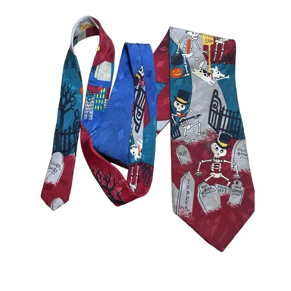 Hallmark Celebrations‎ Mens Halloween Neck Tie Trumpet Playing Skeletons Dogs